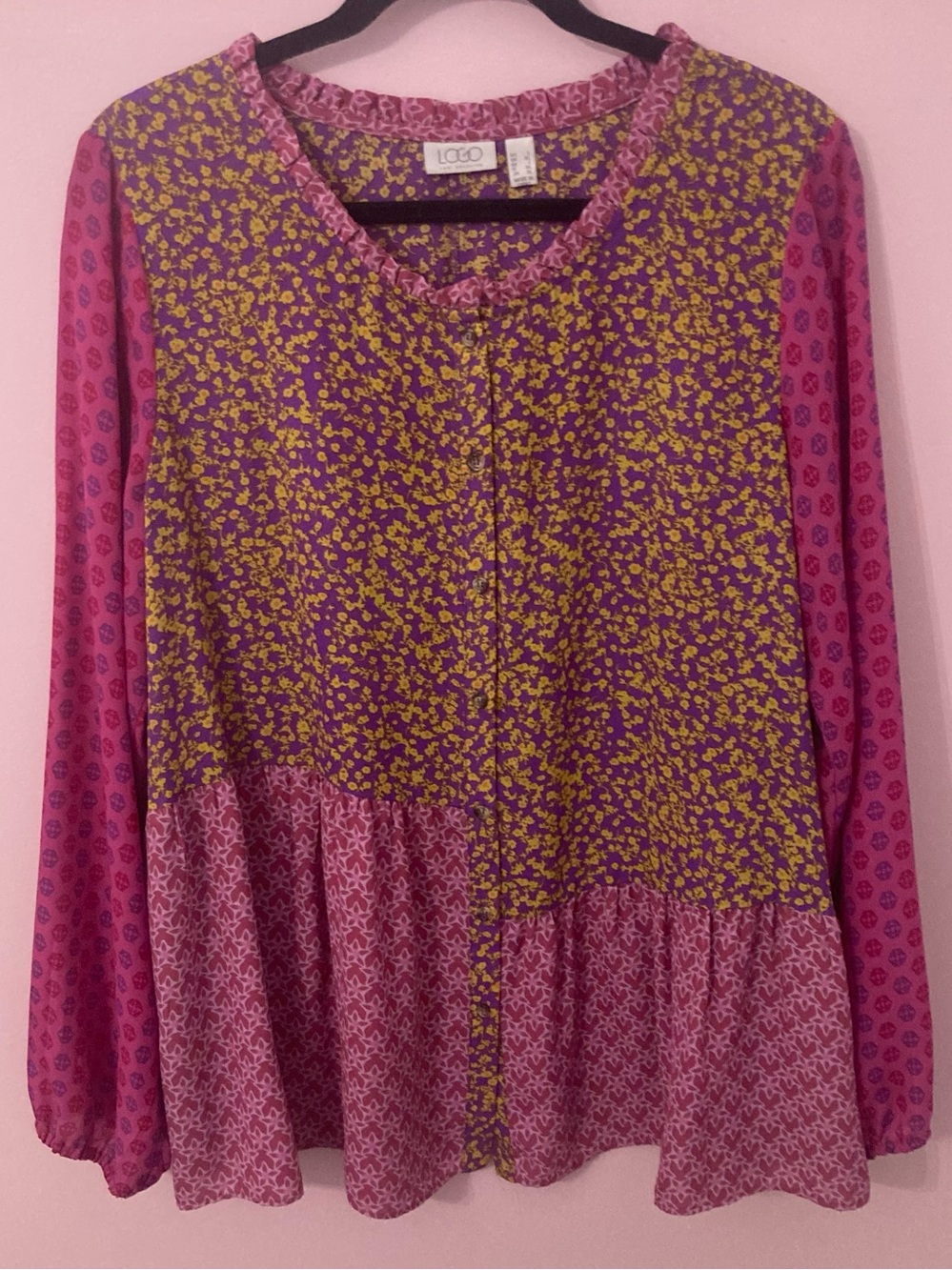 LOGO by Lori Goldstein Floral Print Peplum Blouse